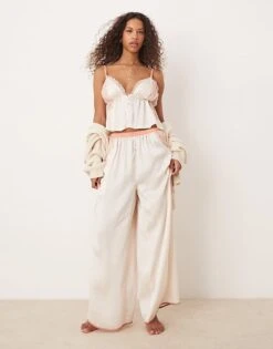 Free People Lace Insert Silky Pyjama Set In Ivory For Women Jett Stream