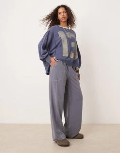 Free People Wide Leg Lounge Trousers In Washed Grey For Women