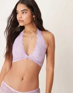 Free People Last Dance Lace Halter Bra In Orchid For Women Orchid Bloom