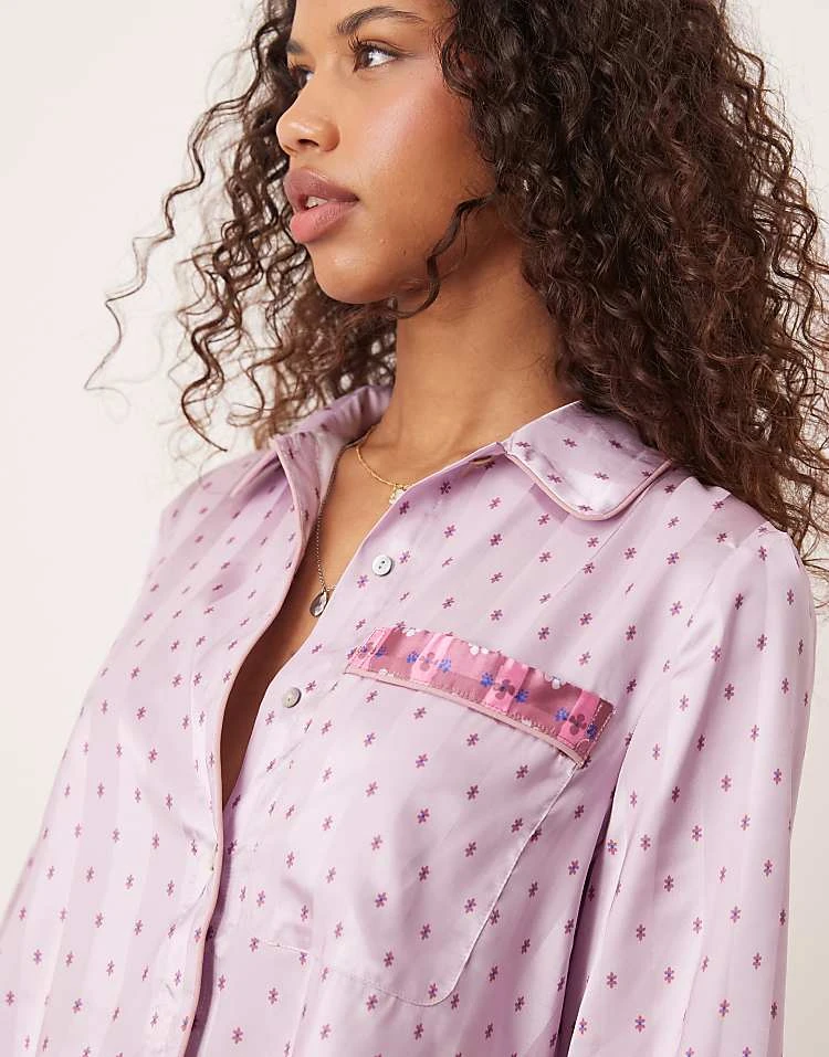 Free People Pillow Talk Printed Satin Pyjama Set In Lilac For Women Lilac Combo - Image 3