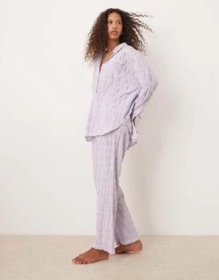 Free People Textured Pyjama Trouser Co-ord In Lilac For Women Lilac Combo