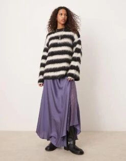 Free People Lace Insert Satin Midaxi Skirt In Heron Blue For Women