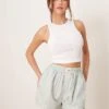 Free People Day To Day Striped Boxer Shorts In Pale Green For Women Misty Combo