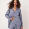 Free People Textured Pyjama Shirt Co-ord In Navy For Women Navy Combo