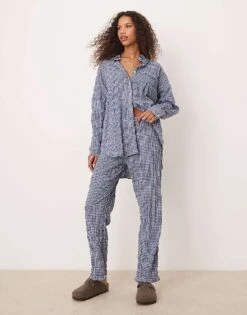 Free People Textured Pyjama Trouser Co-ord In Navy For Women Navy Combo