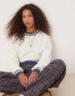 Free People Rio Contrast Trim Cropped Sweat In Ivory For Women Ivory Combo