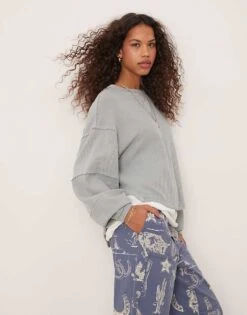 Free People Dropped Shoulder Relaxed Sweatshirt In Light Blue For Women Cold Winter