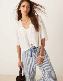 Free People Luna Cropped Boho Blouse In White For Women Optic White