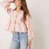 Free People Striped Tie-front Blouse In Baby Pink For Women Pink + Yellow