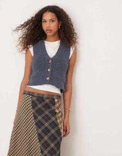 Free People Ava Knitted Vest In Vintage Indigo For Women