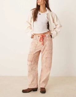 Free People Hickory Stripe Moxie Tie-waist Jean In Red For Women Citrus