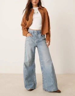 Free People Eden High Waist Slouchy Flared Jean In Mid Wash Blue For Women Fast Forward