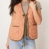 Free People Claudine Quilted Floral Gilet Vest In Orange And Khaki For Women Candied Melon