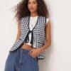 Free People Claudine Quilted Gingham Gilet Vest In Navy For Women Navy Gingham