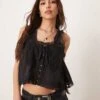 Free People Evermore Lace Insert Boho Tank Top In Black For Women