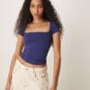 Free People Clean Lines Square Neck Baby Tshirt In Indigo For Women Indigo Pura