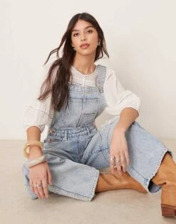 Free People Good Luck Denim Overalls In Going Steady Blue For Women