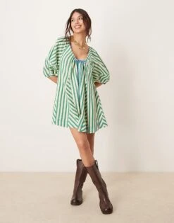 Free People Striped Oversized Romper In Green For Women Green Combo