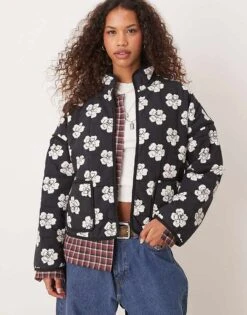 Free People Chloe Floral Print Padded Jacket In Night Blooms For Women