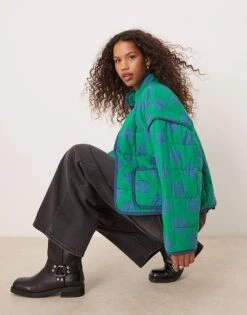 Free People Chloe Floral Print Padded Jacket In Grass Combo For Women