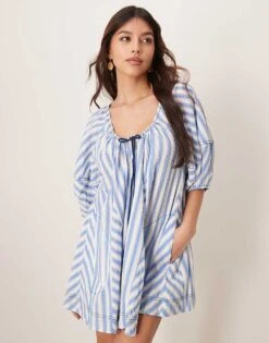 Free People Striped Oversized Romper In Oxford Blue For Women Oxford Combo