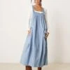 Free People Oversized Denim Cami Midaxi Dress In Frosted Blue For Women