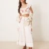 Free People Embroidered Boho Co-ord Skirt And Blouse Set In Ivory For Women Thriving Coral