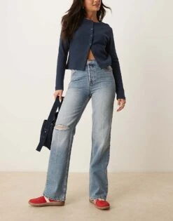 Free People Holly Bootcut Distressed Knee Jeans In Cambridge Blue For Women