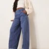 Free People Rylee Relaxed Chino Trousers In Denim Blue For Women Dark Denim
