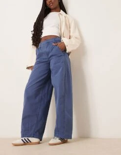 Free People Rylee Relaxed Chino Trousers In Denim Blue For Women Dark Denim