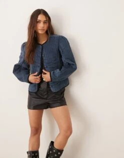 Free People Natalia Quilted Velvet Jacket In Indigo Blue For Women