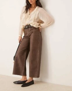 Free People Misha Faux Leather Wide Leg Trousers In Dark Brown For Women