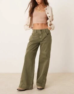 Free People Benji Relaxed Wide Leg Trousers In Green For Women