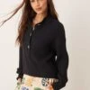 Free People Cocoa Henley Jumper In Black For Women