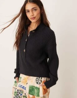 Free People Cocoa Henley Jumper In Black For Women