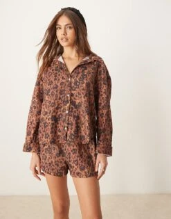 Free People Early Morning Leopard Print Pyjamas In Brown For Women Brown Combo