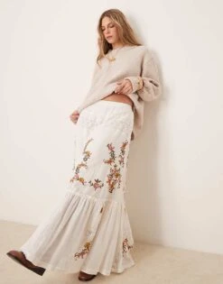Free People Paradiso Embroidered Boho Maxi Skirt In Snow White For Women