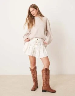 Free People Roselle Ruffled Broderie Mini Skirt In Ivory For Women