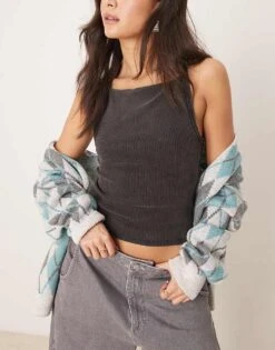 Free People Mia Straight Neck Tank Top In Washed Black For Women