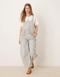 Free People Good Luck Striped Denim Overalls In Multi For Women Indigo Railroad