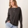 Free People Nina Long Sleeve T-shirt In Washed Black For Women