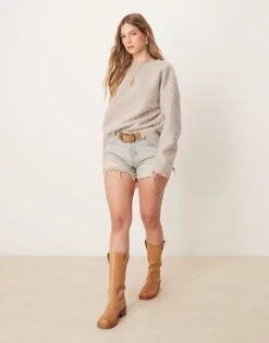 Free People Now Or Never Distressed Denim Shorts In Well Worn Blue For Women