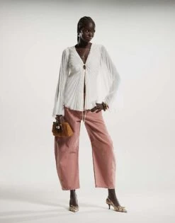 Free People Good Luck Mid Rise Barrel Leg Jeans In Sunsetter Pink For Women