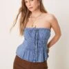 Free People Ruched Denim Tube Top In Medium Wash Blue For Women