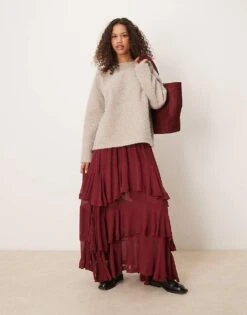 Free People Clementine Tiered Maxi Skirt In Wine For Women