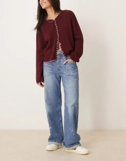 Free People Palmer Cuffed Jeans In Mid Wash Blue For Women Blue Combo