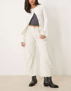 Free People Good Luck Mid Rise Barrel Leg Jeans In Ivory For Women