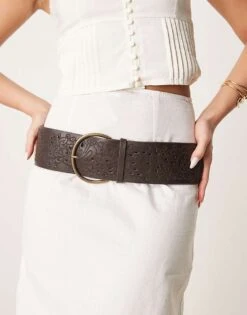 Free People Laurel Filigree Detail Leather Hip Belt In Brown For Women