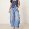 Free People Good Luck Mid Rise Barrel Leg Jeans In Light Wash Blue For Women