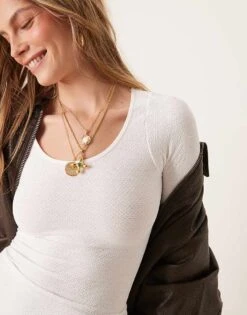 Free People Love Letter Round Neck Long Sleeve Top In White For Women